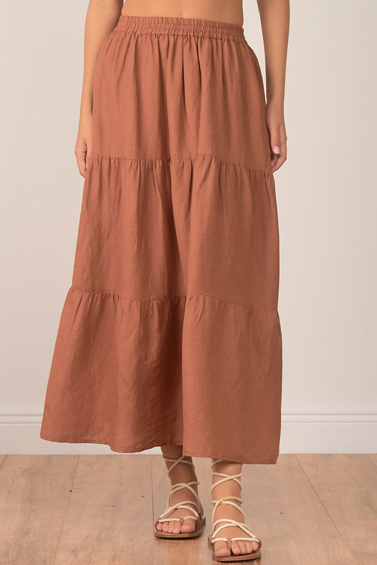 Elan Linen Maxi Tiered Women's Skirt