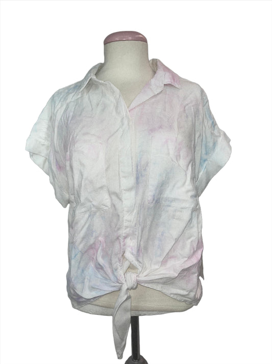 Bella Dahl Cap Sleeve Tie Up Blouse In Sunburst Stripes Top - Pink/Blue
