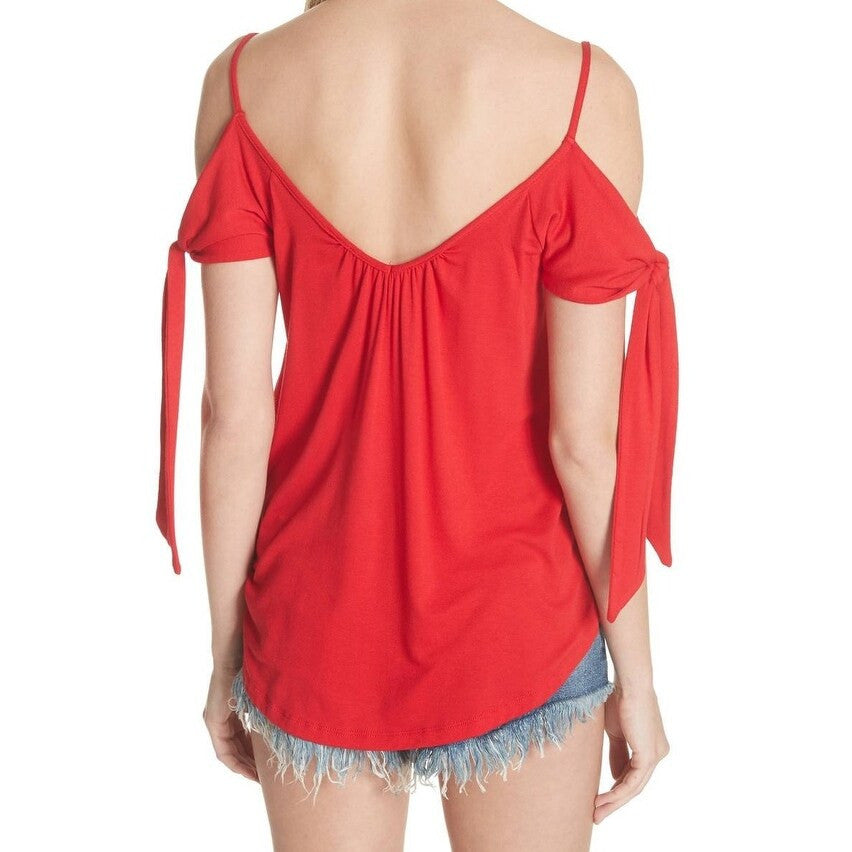 Free People Believe Me Cold Shoulder Tee Red