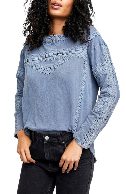 Free People Women's Crochet Long Sleeve Top - Blue