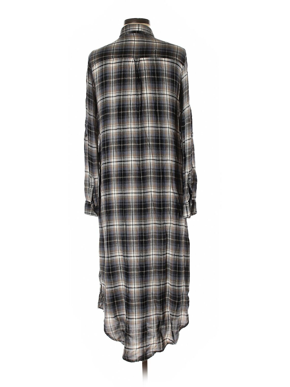 Elan Midi L/S Brown Plaid Button Up Women's Dress