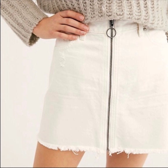 Free People White Zip It up Mini Skirt