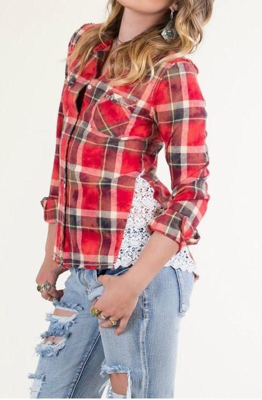 White Crow Buckle Women's Chili Pepper Flannel Crochet Top