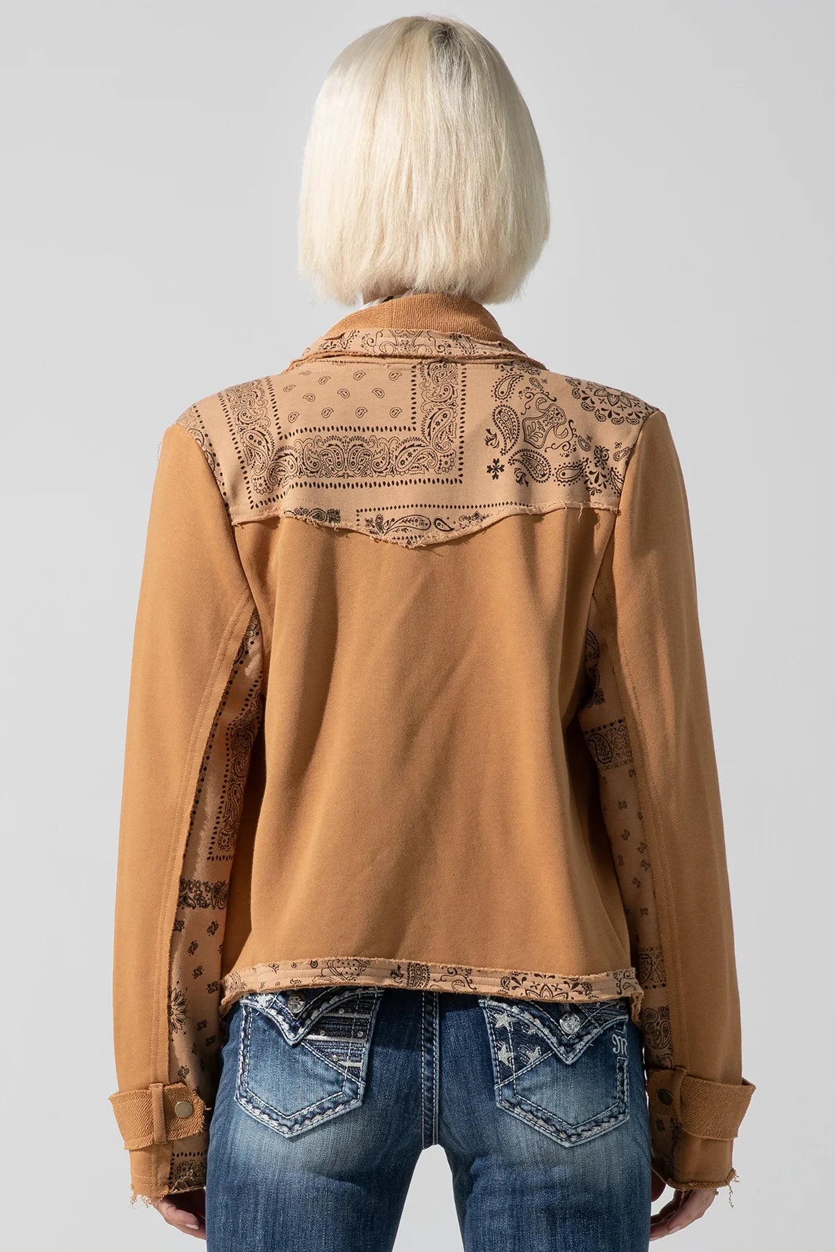 Miss Me French Terry Paisley Jacket - Camel Brown