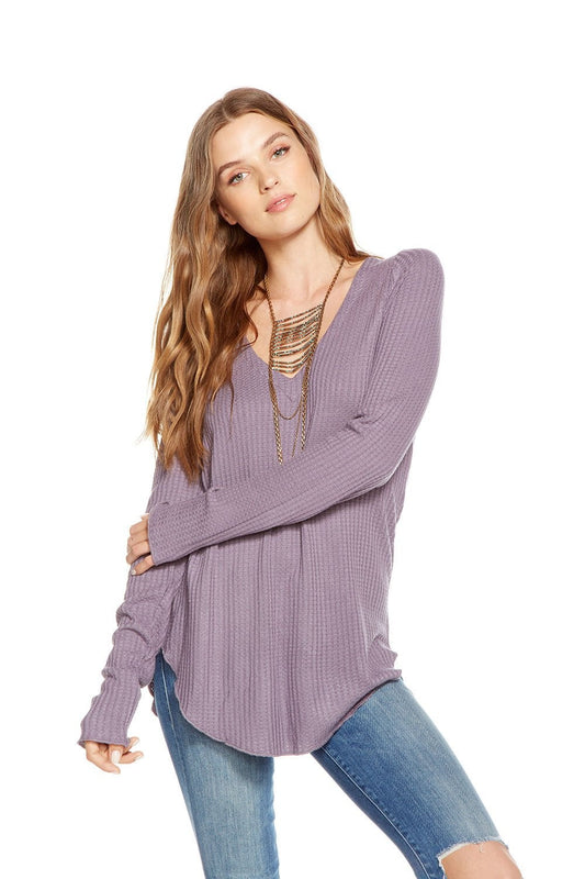 Chaser Vintage Rib V Back Wisteria Women's Top
