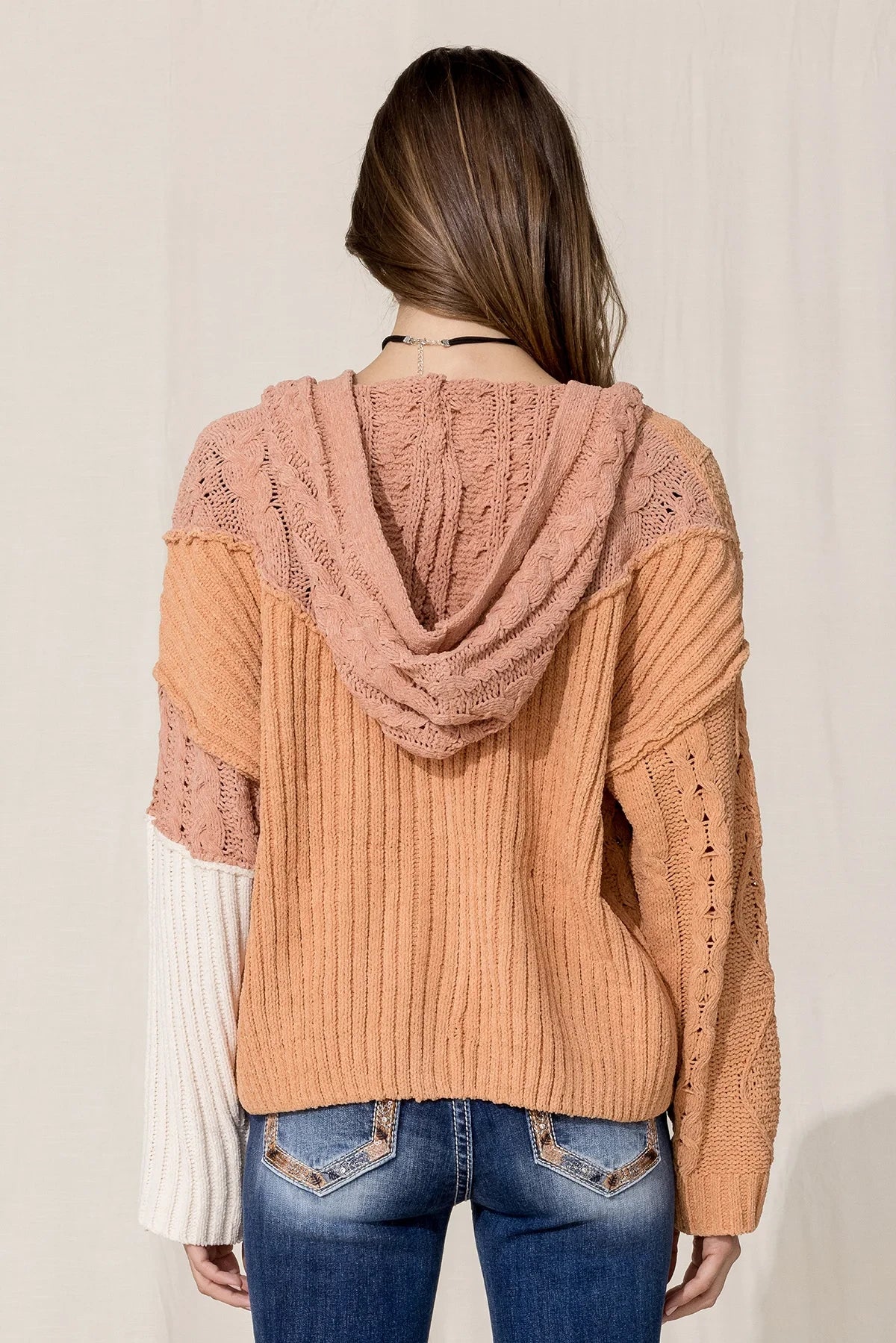Miss Me Color Blocked Cardigan - Salmon Pink
