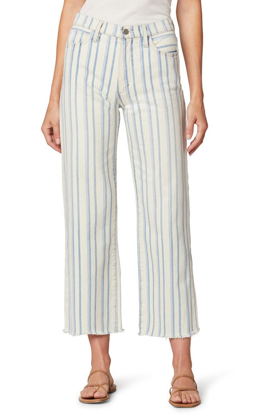 Joe's The Blake Stripe Raw Hem Crop Wide Leg Jeans - White