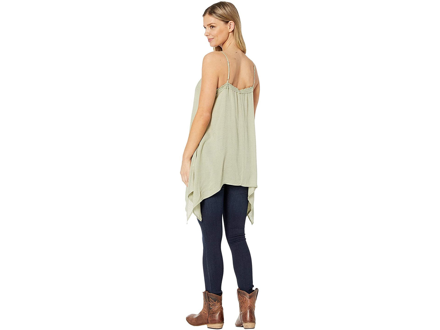 Miss Me Long V-Cut Cami Women's Top in Sage Green