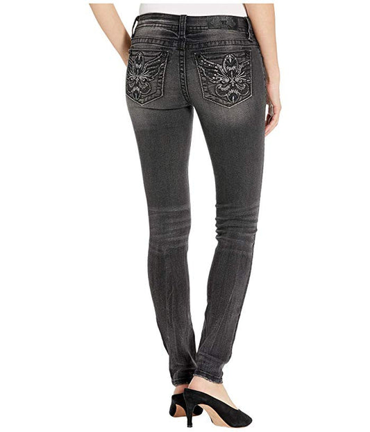 Miss Me Wing Fleur De Lis Hailey Skinny Jeans in Grey Women's Jeans