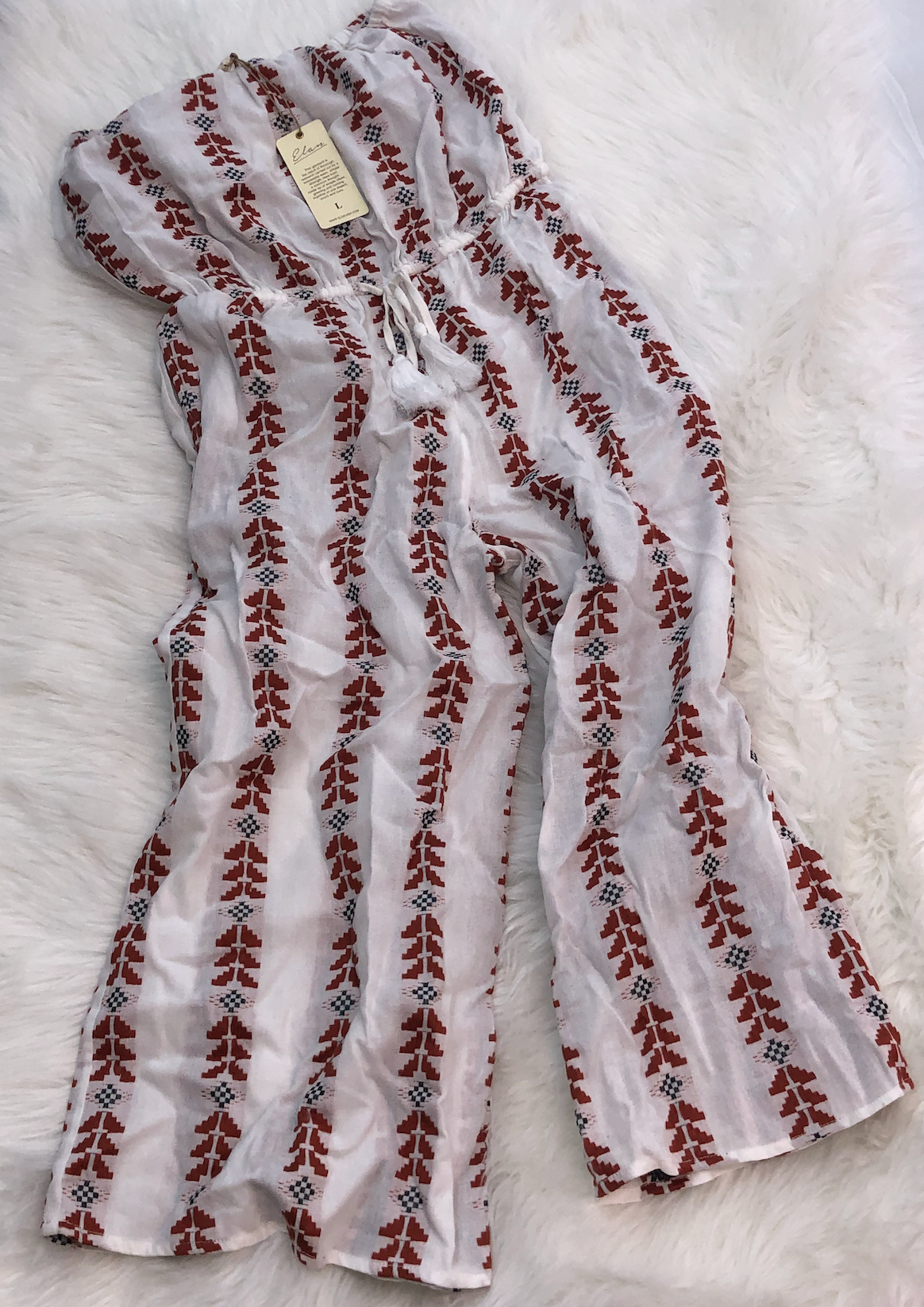 Elan Romper Tie Waist/White/Brown Arrow Print