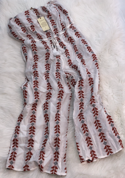 Elan Romper Tie Waist/White/Brown Arrow Print