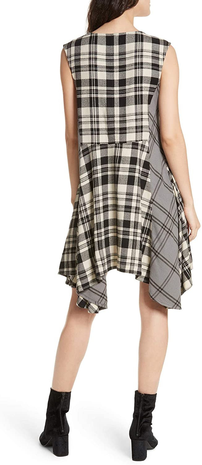 Free People Women's Land Lines Plaid Dress Grey Combo