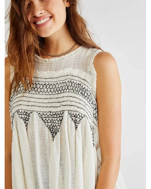 Free People Sea Breeze Tunic Top - Ivory Combo