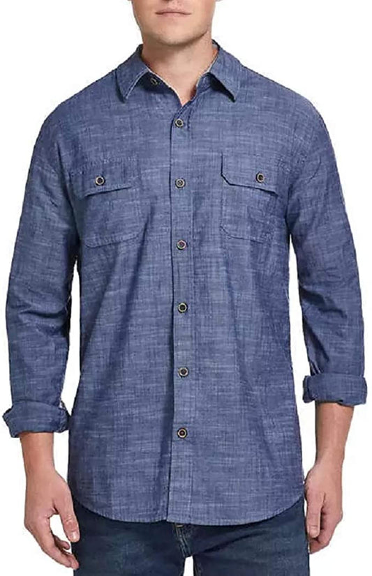 Original Weatherproof Vintage Mens Long-Sleeve Button-Down Woven Shirt Blue