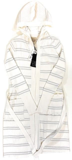 Chaser Belted Striped Hooded Cardigan Natural Womens Sweater