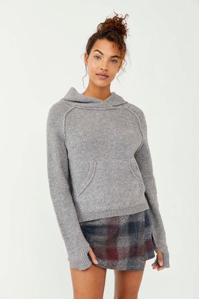 Free People Mesmerize Hoodie Sweater Medium Grey Heather