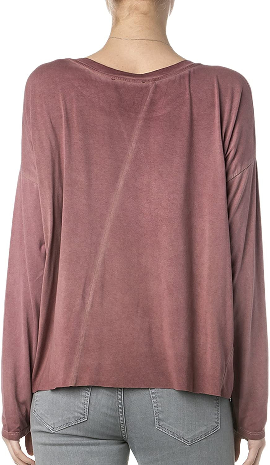Miss Me Russet Red Star Print Graphic Long Sleeve Top