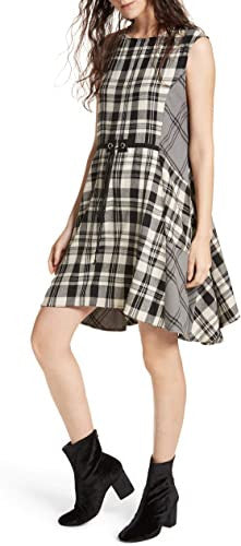 Free People Women's Land Lines Plaid Dress Grey Combo