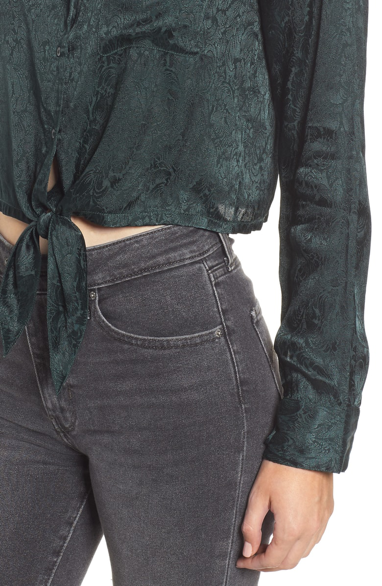 Hudson Jeans Embroidered Button Tie Women's Blouse - Forrester Green
