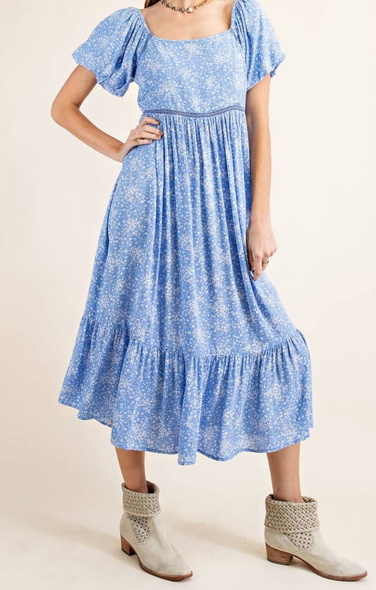 Easel Puff Sleeve Printed Dress