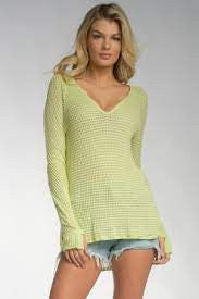 Elan Women's Seafoam Long Sleeve Waffle Top
