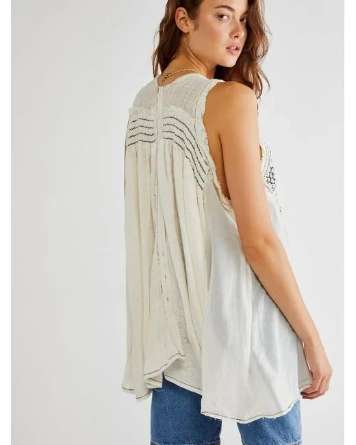 Free People Sea Breeze Tunic Top - Ivory Combo