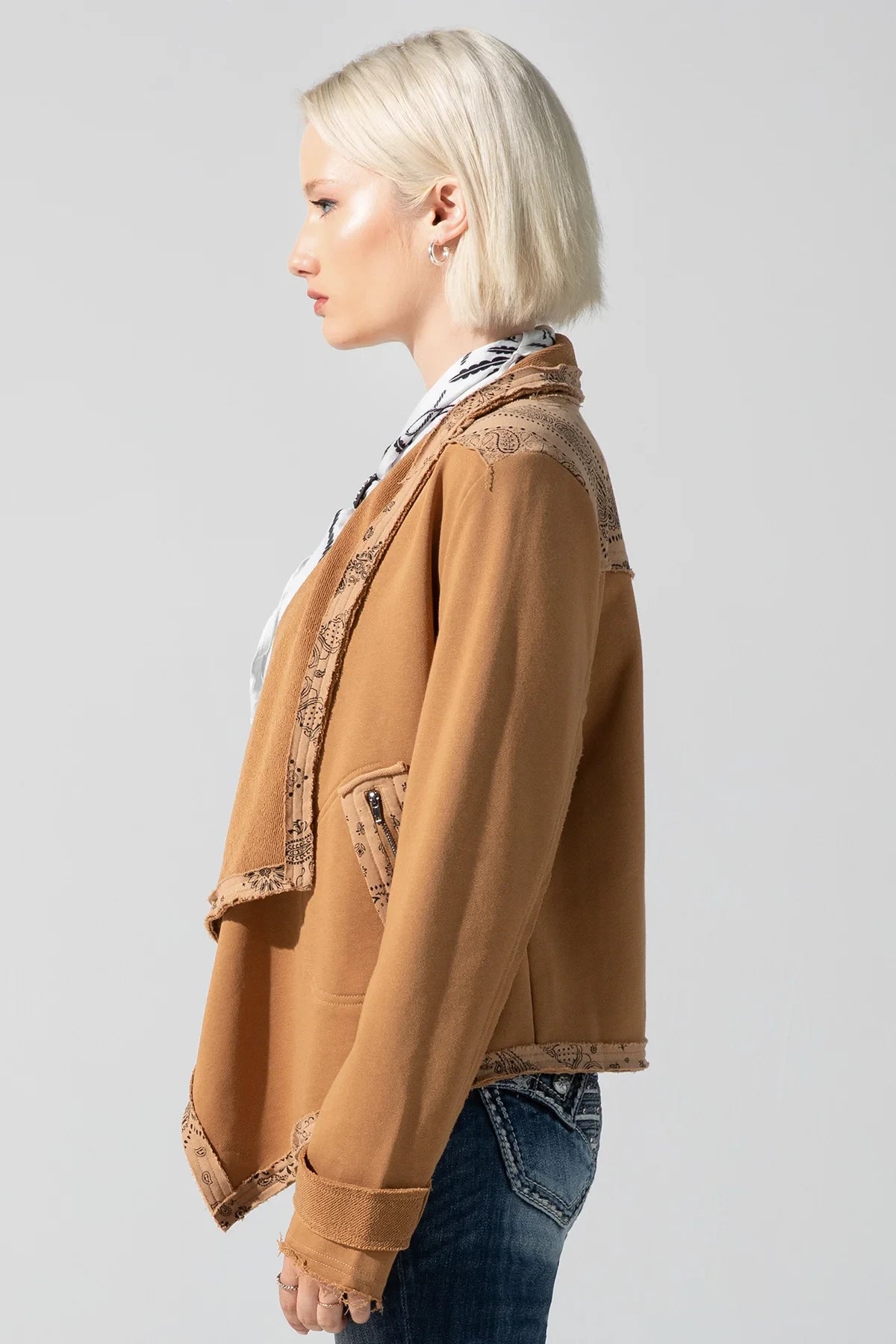 Miss Me French Terry Paisley Jacket - Camel Brown