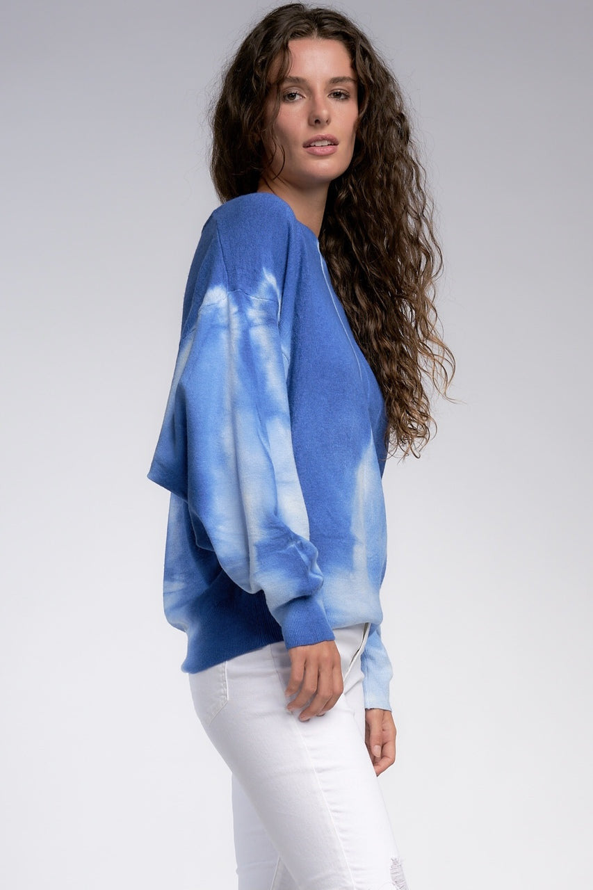 Elan Tie Dye Crew Neck Sweater - Blue - One Size