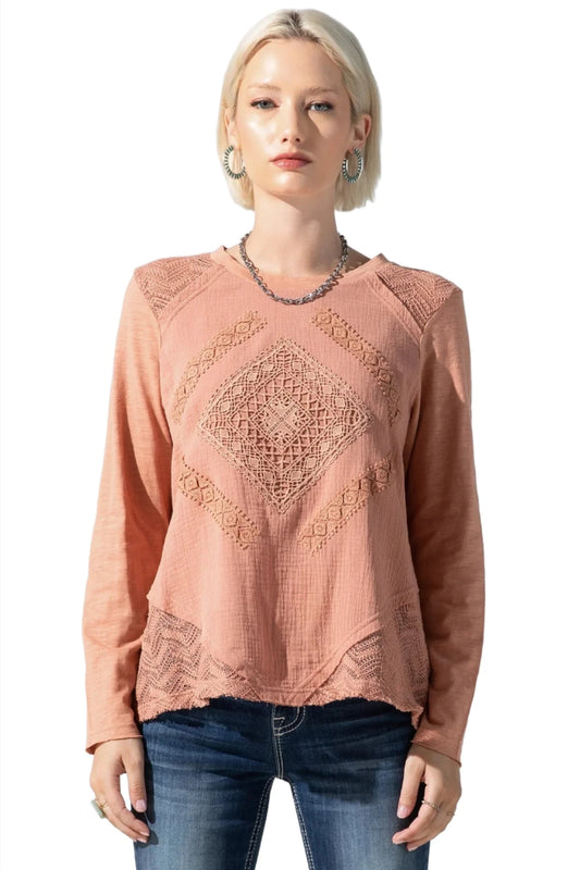 Miss Me Long Sleeve Woven Top - Mauve Pink