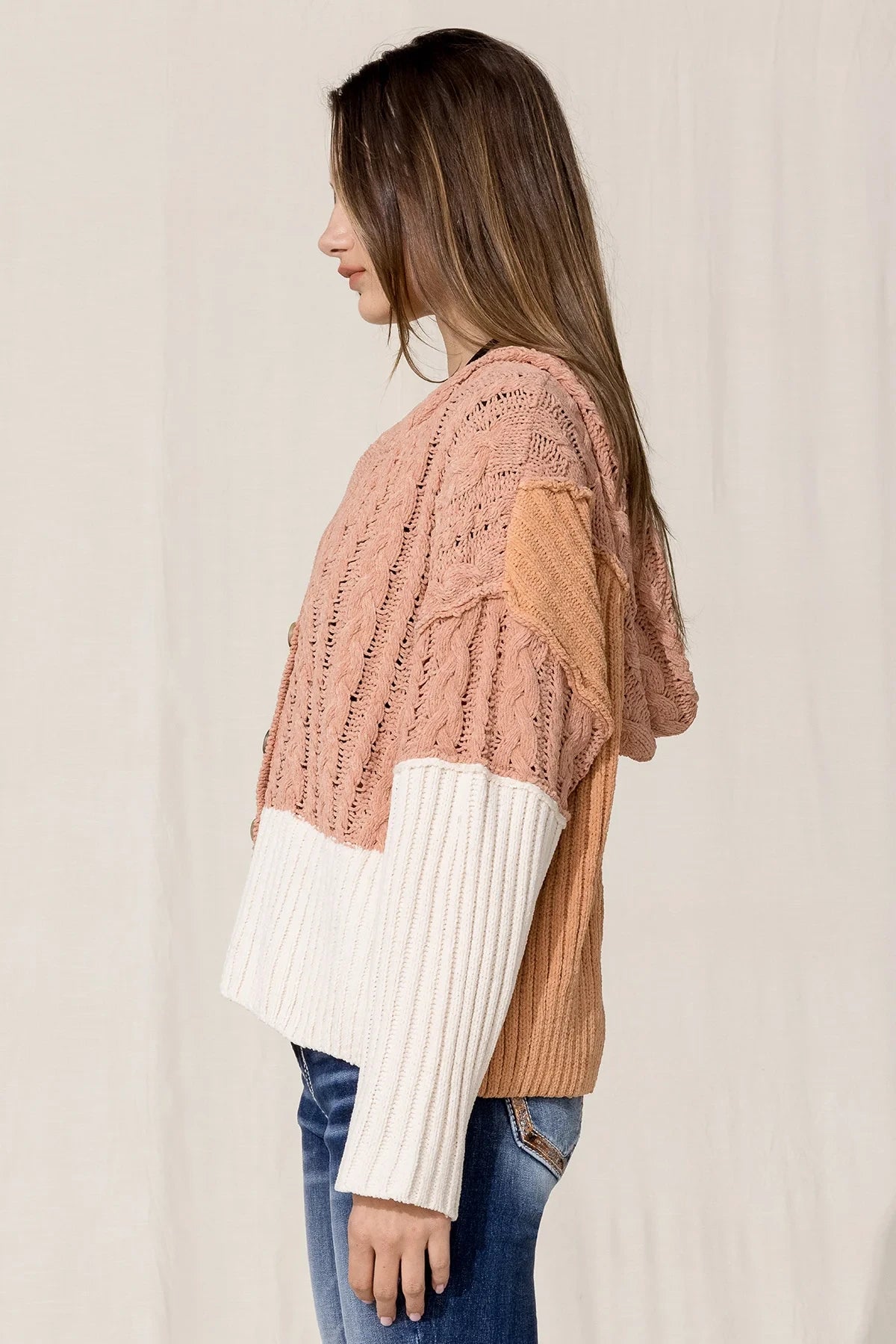 Miss Me Color Blocked Cardigan - Salmon Pink
