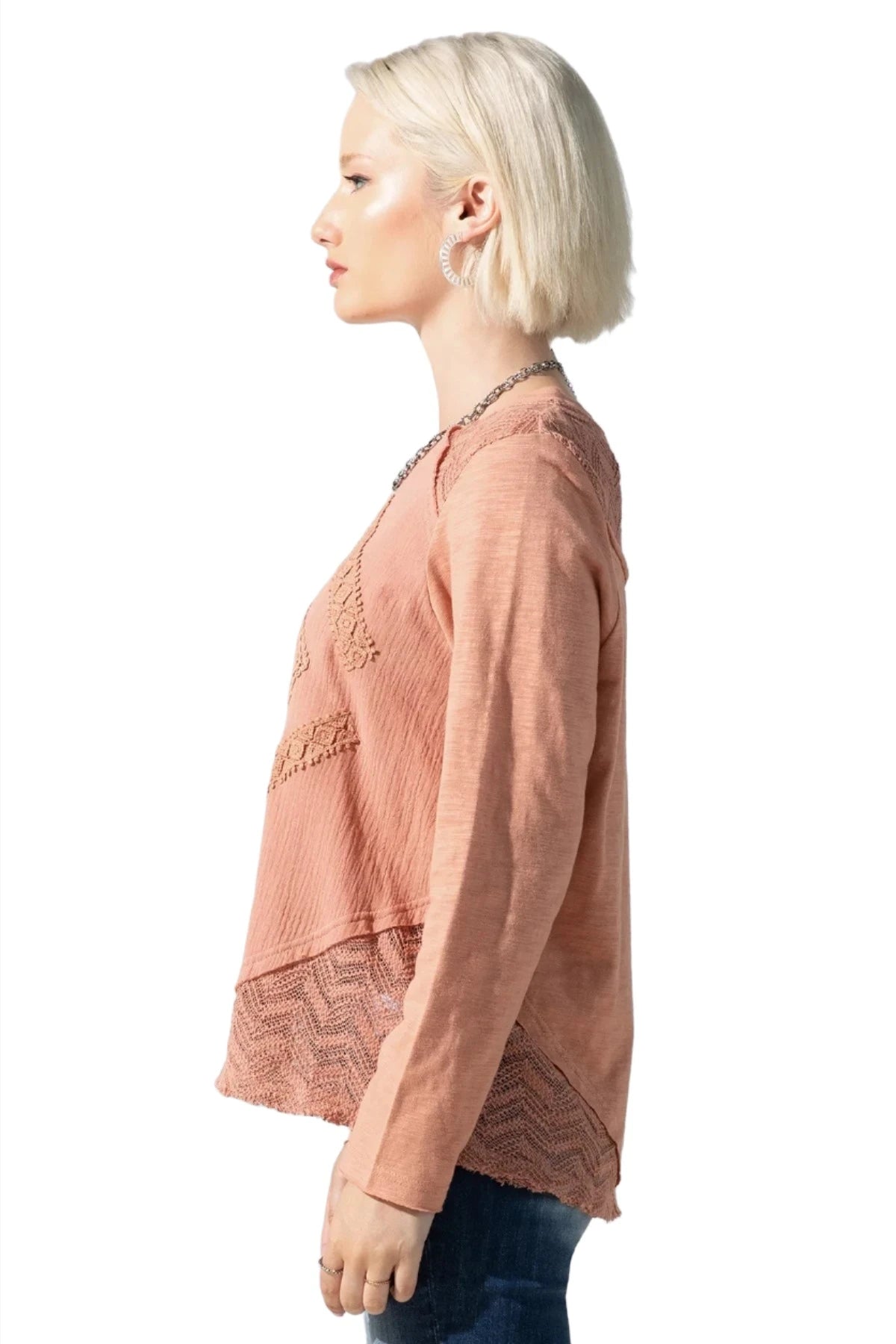 Miss Me Long Sleeve Woven Top - Mauve Pink