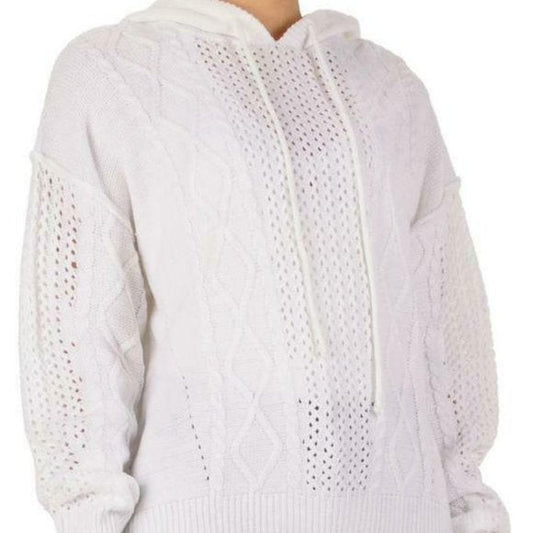 Elan White Knit 7 Sweater with Hoodie