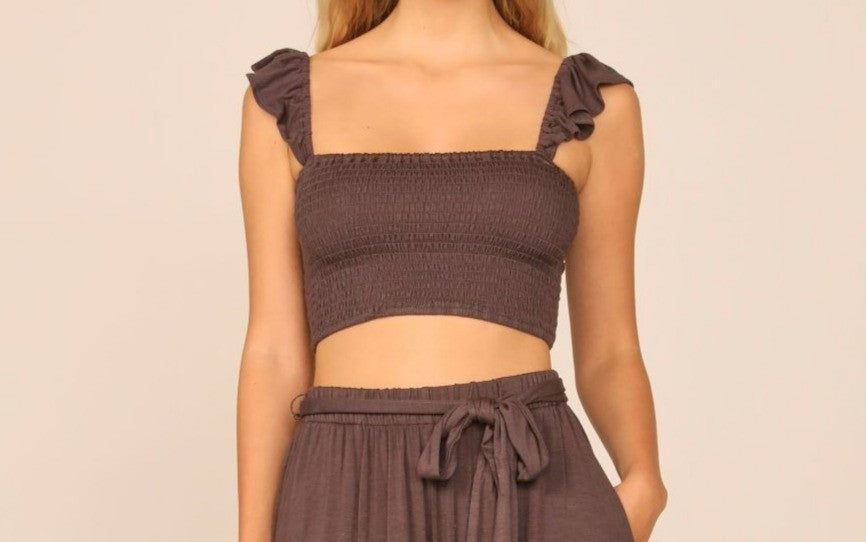 Ocean Drive Crepe Smocked Bodice Tank - Granite