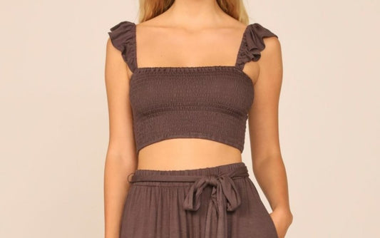 Ocean Drive Crepe Smocked Bodice Tank - Granite