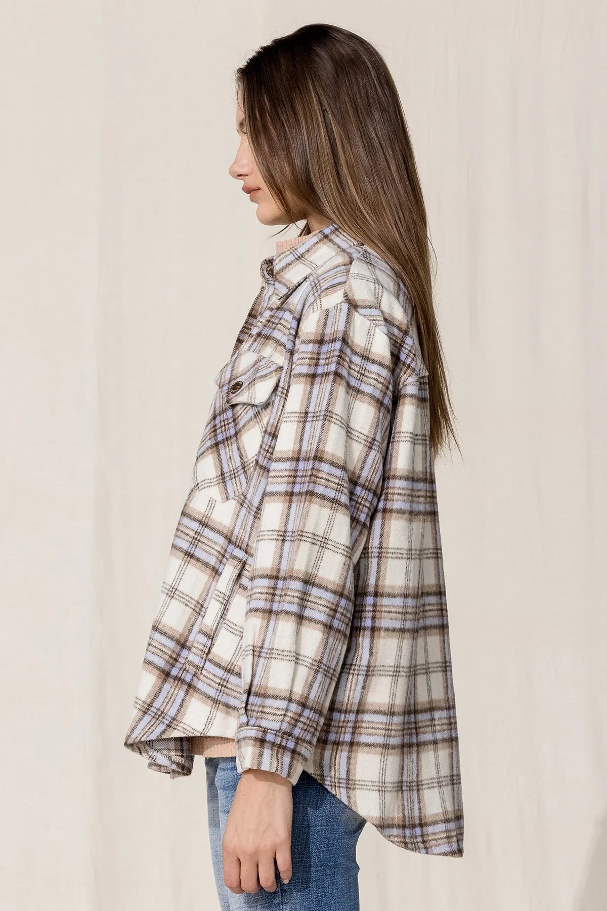 Miss Me Button Up Shirt Jacket - Multi Ivory
