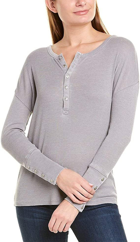 Chaser Vintage Nickel Gray Henley Women's Sweater